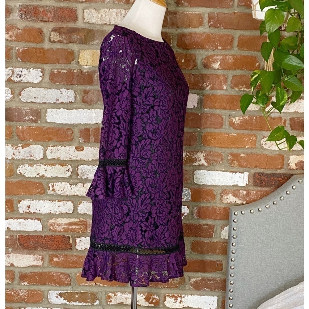 Eliza J Purple Flare Sleeve Lace Shift Dress Size 8P - Picture 7 of 11